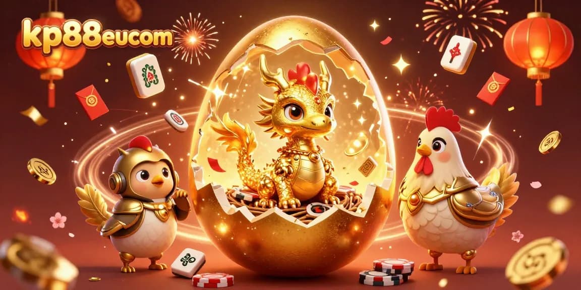 Experience the excitement of kp88eucom with vibrant casino-themed artwork featuring a golden dragon and poker chips.