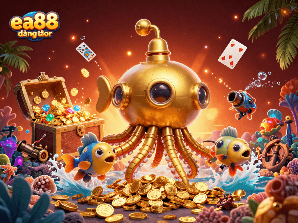 Engage in thrilling action at ea88 đăng nhập as a golden kraken submarine emerges from golden coins.