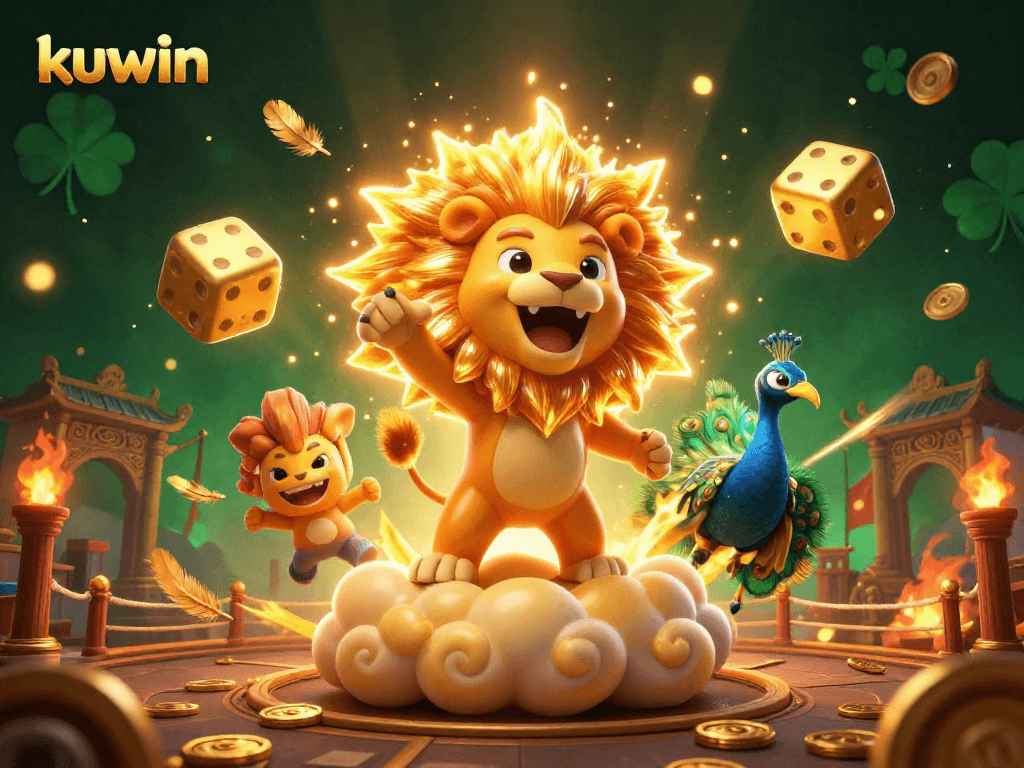 kuwin players enjoy vibrant 3D casino fun with golden dice and animated characters