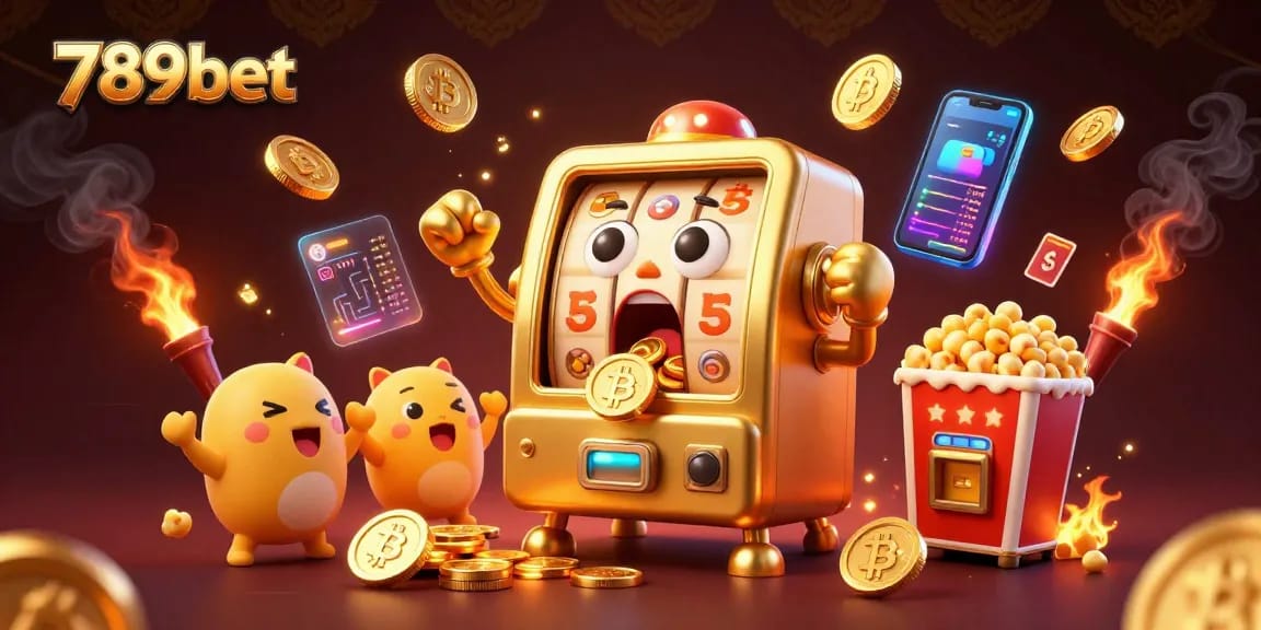 Experience the excitement of 789bet with a vibrant slot machine scene celebrating a jackpot.