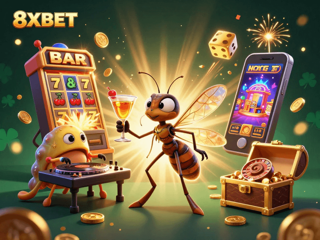 Experience thrilling gameplay at 8XBET with casino characters and dynamic gaming elements bursting with excitement.