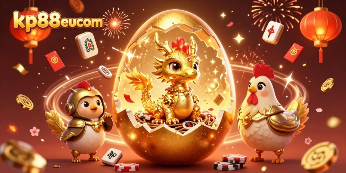 Experience the excitement of kp88eucom with vibrant casino-themed artwork featuring a golden dragon and poker chips.