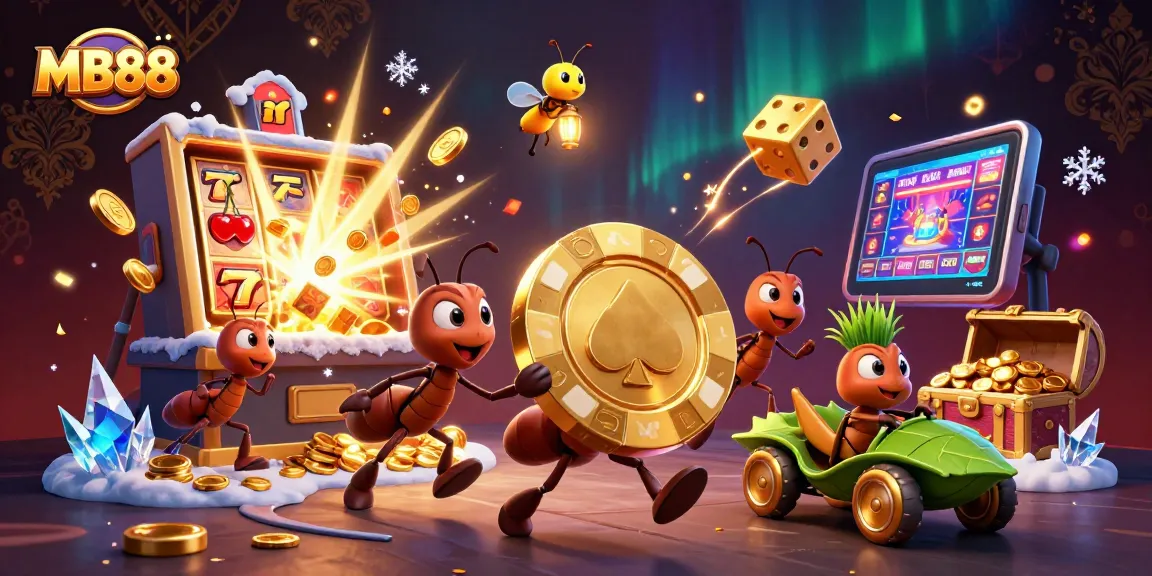 Experience thrilling action as ants carry an oversized poker chip in the MB88 heist scene with dynamic casino elements.