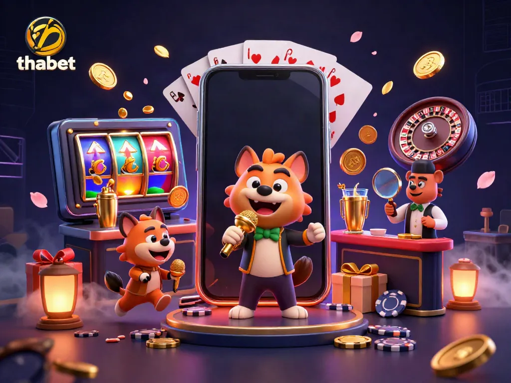 Hyenas in a lively comedy casino club celebrating thabet games with vibrant visuals and engaging elements.