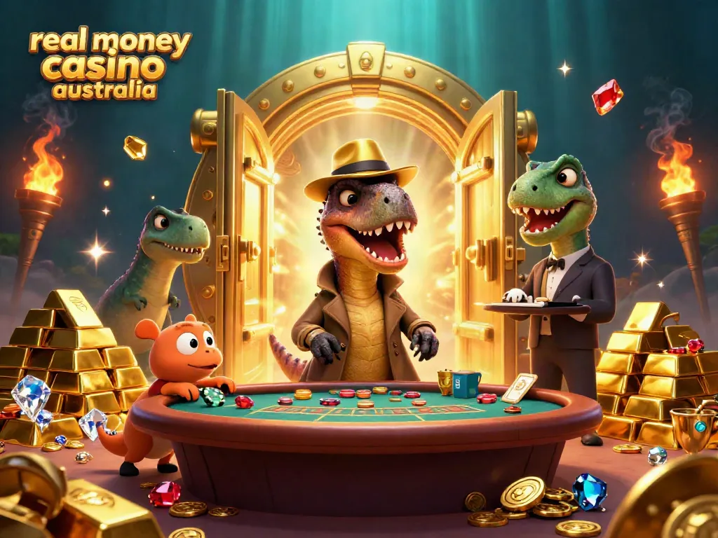 Experience excitement at the real money casino Australia with a hidden velociraptor, pit boss, and treasure.