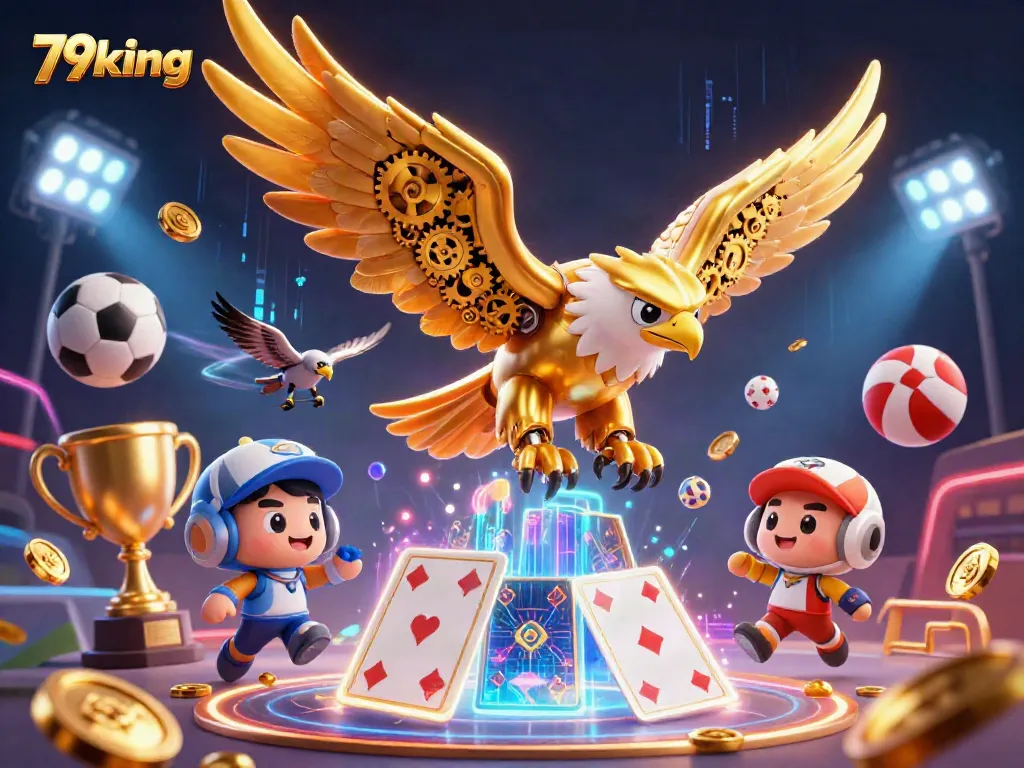 Experience thrilling gaming with the 79king golden eagle soaring amidst spectacular casino elements