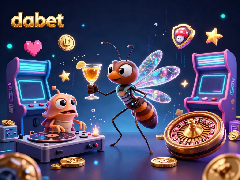 Engage with dabet's vibrant casino world featuring a playful mosquito mascot and unique gaming elements.