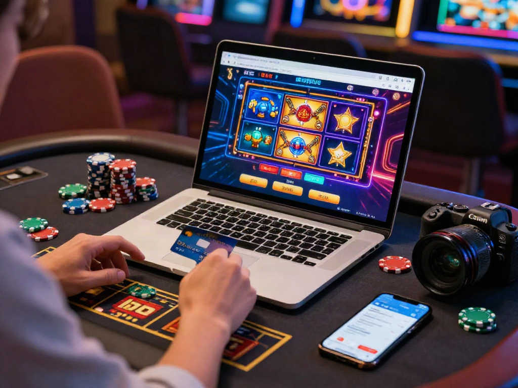 Engaging online gaming scene at casinos that accept credit cards with vibrant graphics and user-friendly interface.