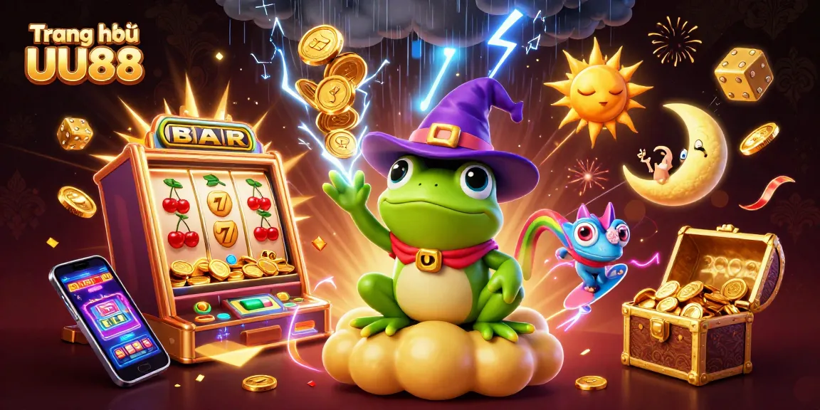 Experience the thrill of Trang chủ UU88 as golden coins cascade in a vibrant casino scene.
