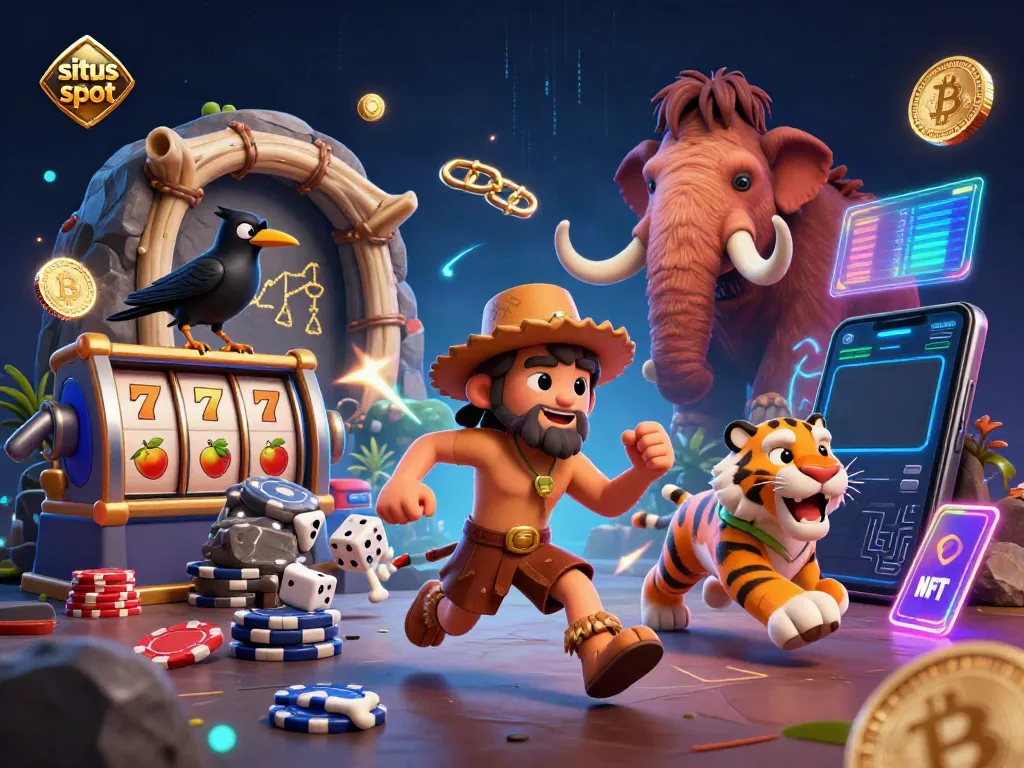 Engage in situs slot fun at a prehistoric casino featuring dynamic characters and vibrant game elements.