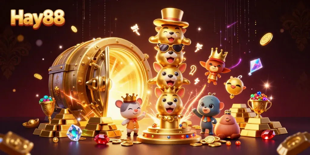 Experience the thrilling atmosphere of Hay88 with elaborate casino-themed visuals and luxury elements.