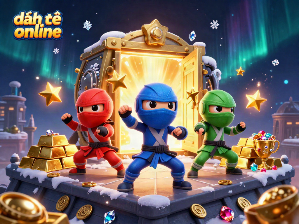 Enjoy thrilling đánh đề online action with ninja chameleon heroes amidst treasures and magical lights.