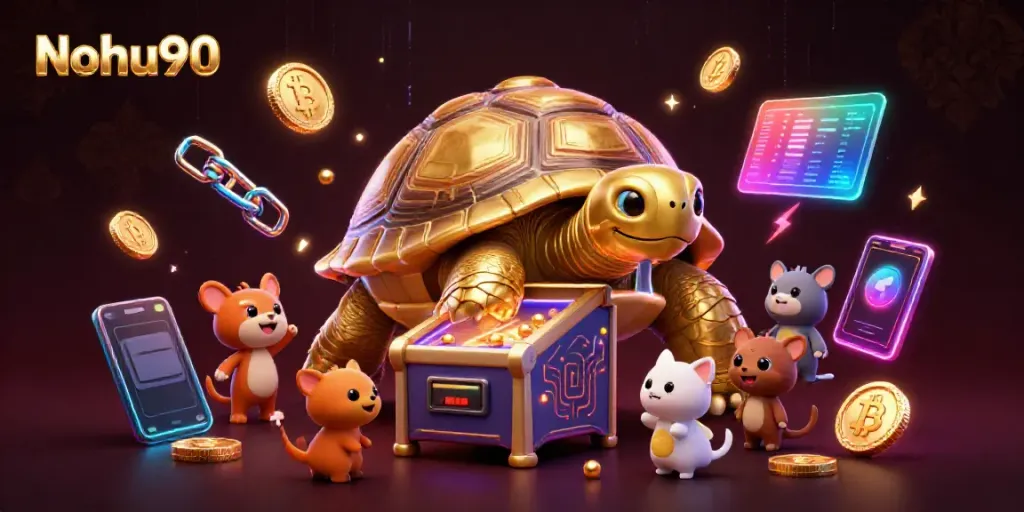 Nohu90 showcases an energetic golden tortoise game, combining slot excitement with crypto elements.