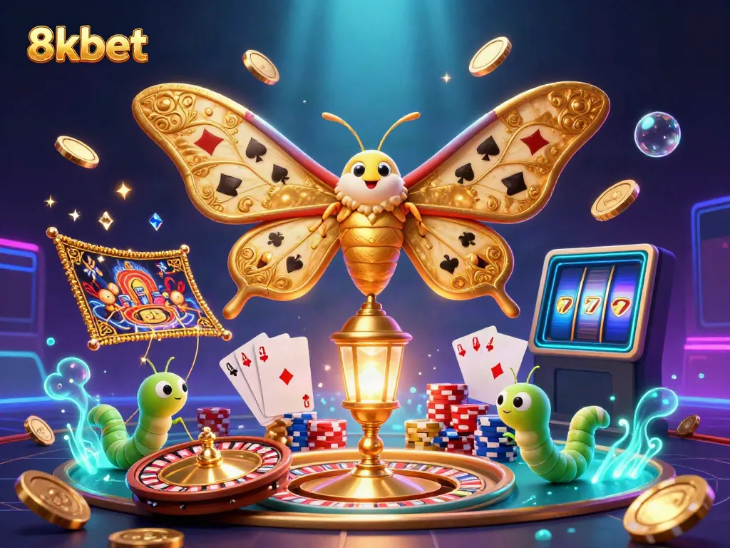 Experience the excitement of 8xbet with a vibrant, dynamic casino-themed digital illustration.