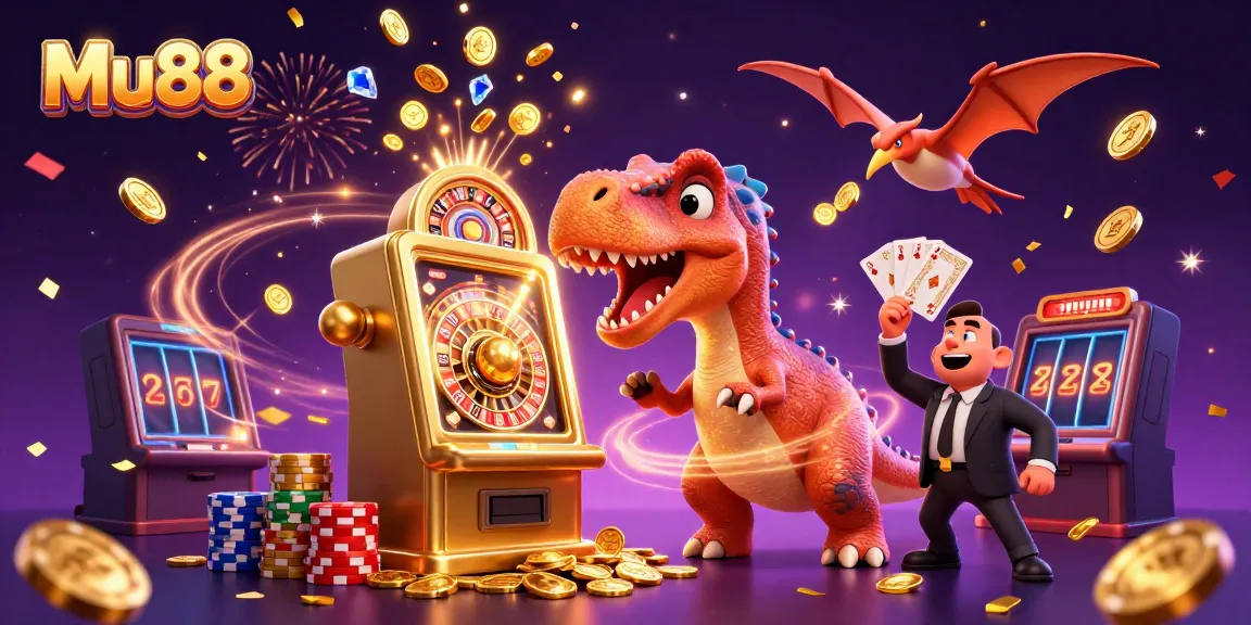 Mu88 gamers enjoy jackpot wins from cascading coins in a vibrant casino scene.
