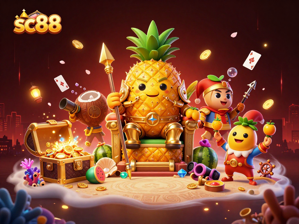 Engage with sc88's thrilling beach casino adventure featuring a pineapple king and vibrant treasures.