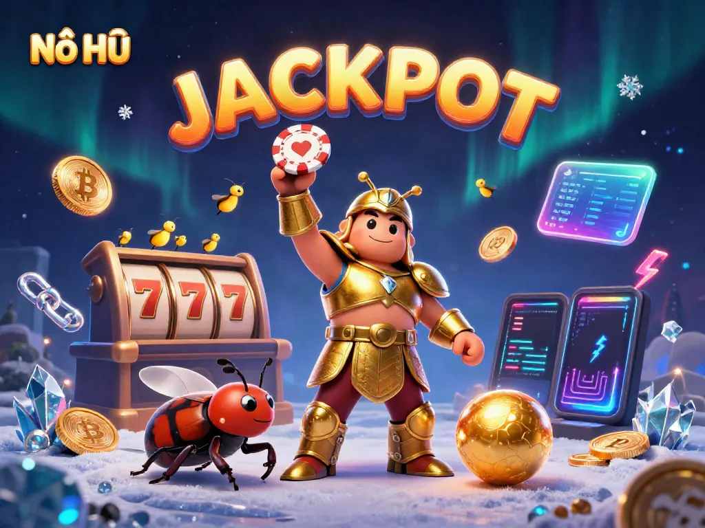 Experience thrilling wins with Nổ Hũ, showcased in a vibrant casino-themed scene featuring a golden beetle and dazzling jackpots.