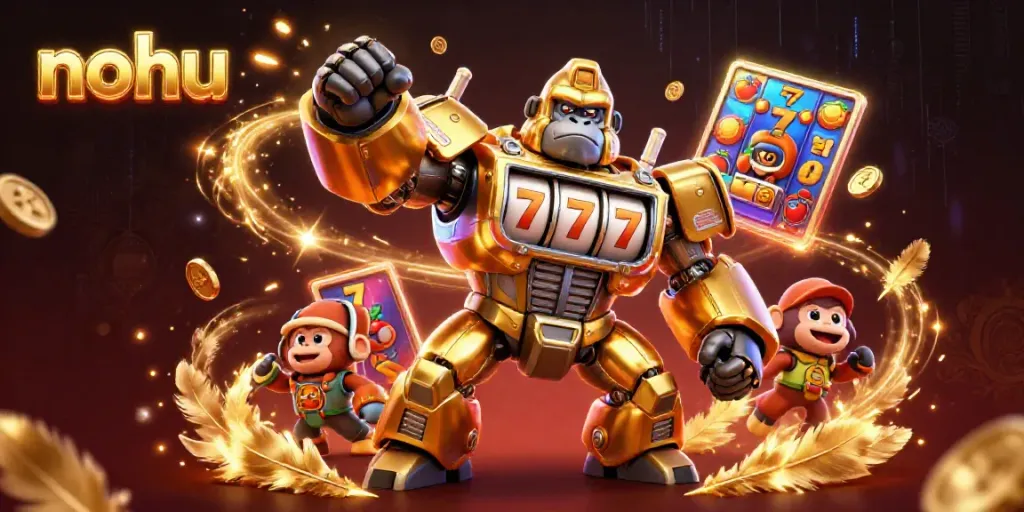 Experience the thrilling nohu slot gameplay with a vibrant 3D gorilla mech illustration.