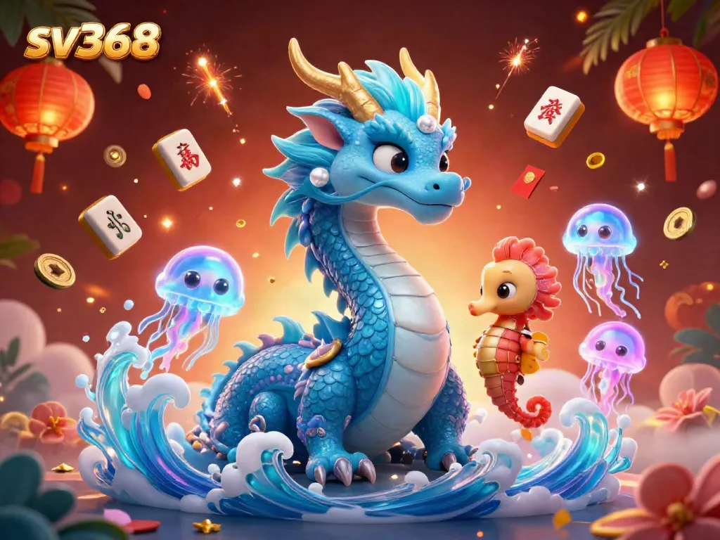 Engage with sv368's vibrant casino scene featuring a majestic dragon, seahorse knight, and glowing jellyfish.