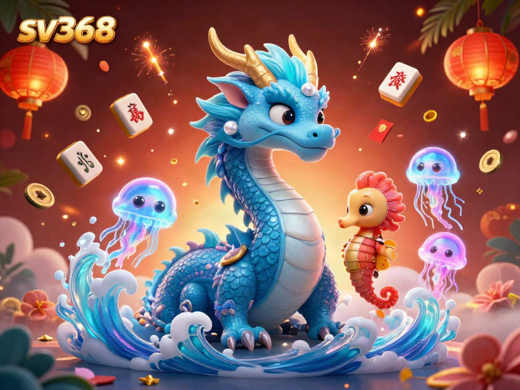 Engage with sv368's vibrant casino scene featuring a majestic dragon, seahorse knight, and glowing jellyfish.