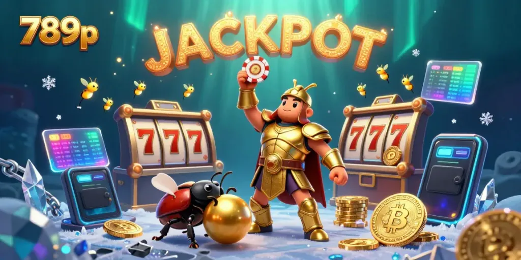 Experience thrilling wins with 789p in a vibrant casino-themed digital art illustration.