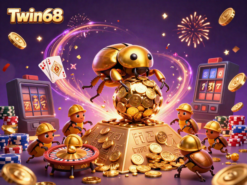 Experience the excitement at Twin68 with golden coins and vibrant casino elements.