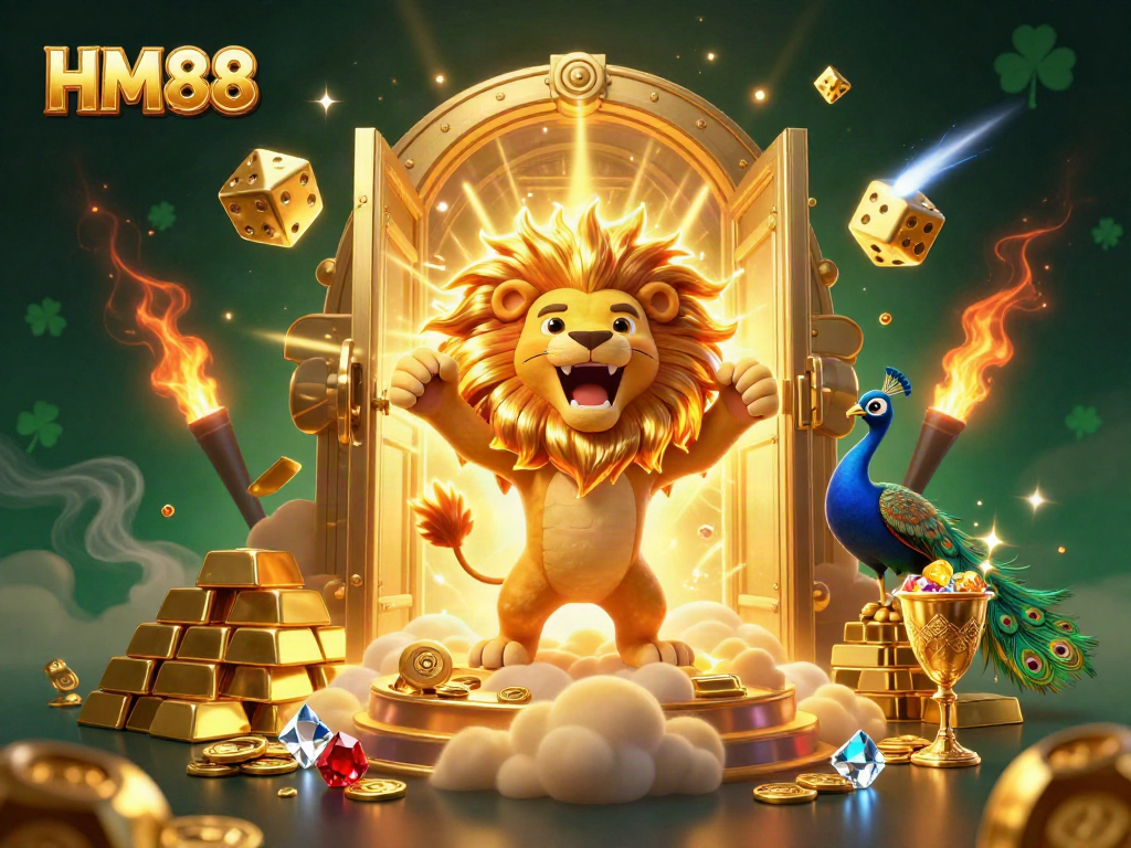 Engage with the vibrant world of HM88, exploring dazzling jewels and golden treasures in an attractive digital casino scene.