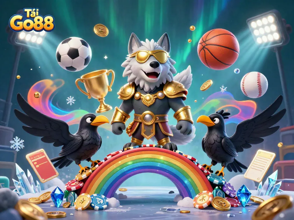 Engage in thrilling gameplay with Tải Go88, featuring a vibrant scene of Norse-inspired characters and dynamic sports elements.