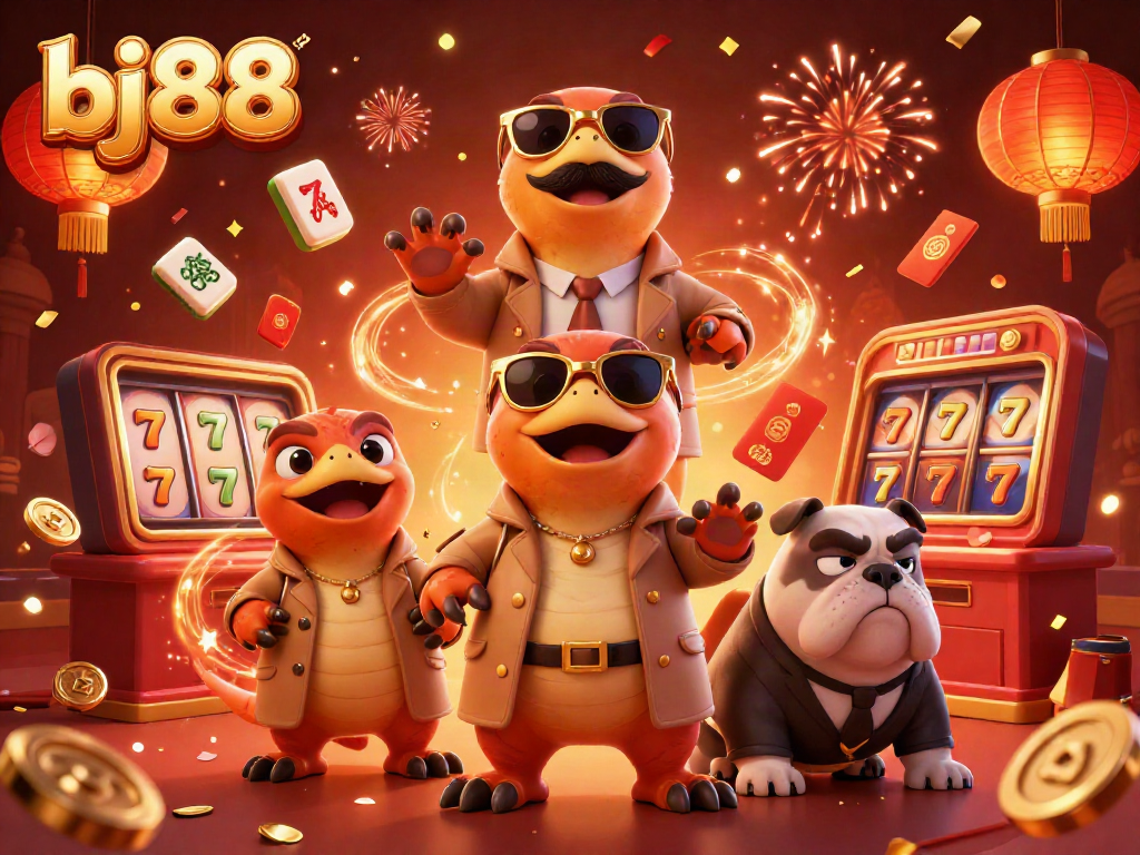 Experience exciting gaming with bj88 as three raptors in a trench coat cleverly attempt entry into a VIP casino lounge.