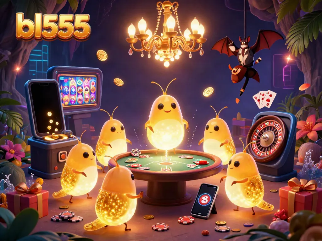 Experience the thrills at bl555 with vibrant casino scenes and lively glowworms lighting the action.