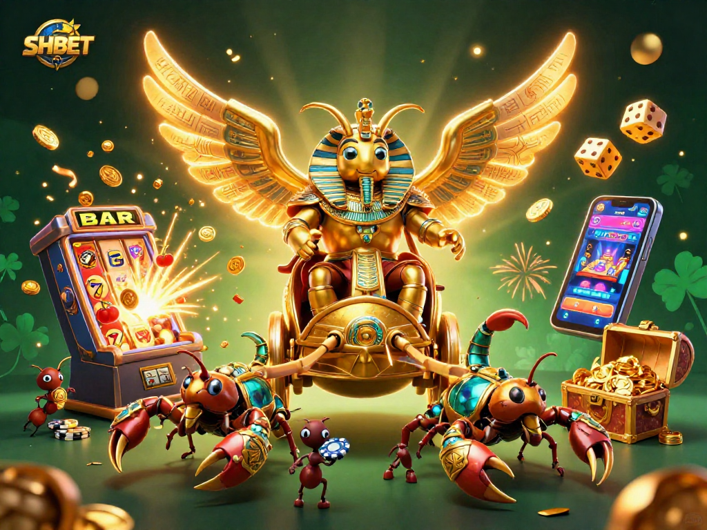 Experience the thrilling world of SHBET with a vibrant casino-themed 3D illustration featuring dynamic slot elements.