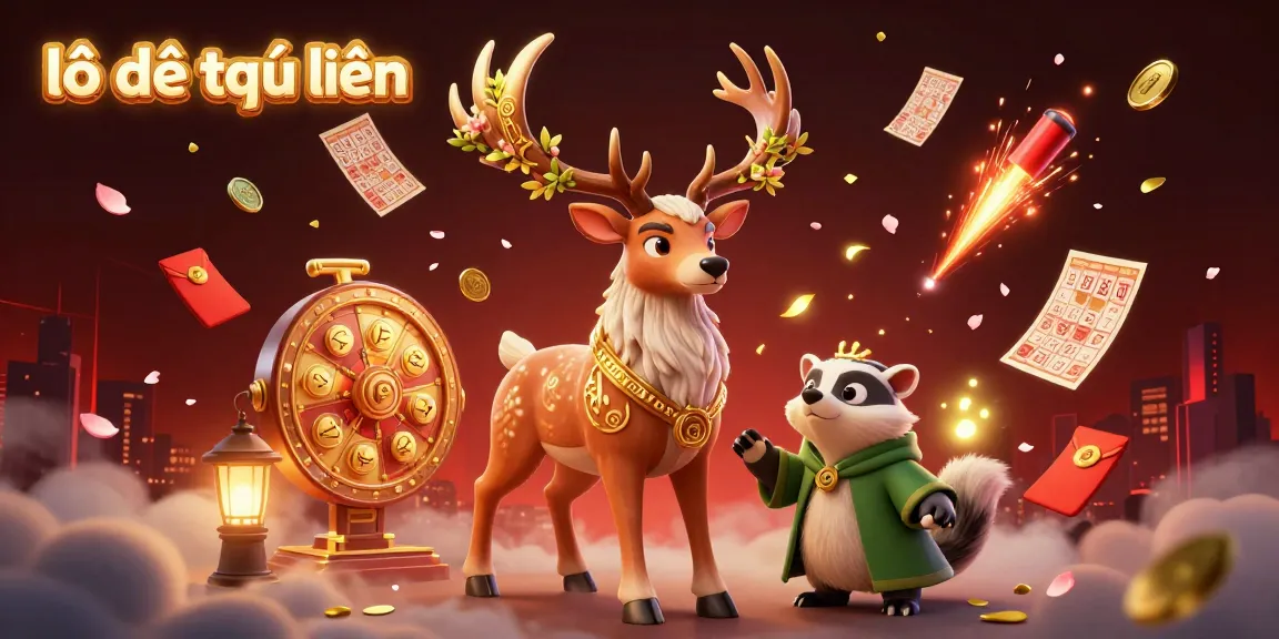 Experience the excitement of lô đề trực tuyến with this vibrant 3D illustration of a druid stag and badger amidst dynamic gambling elements.