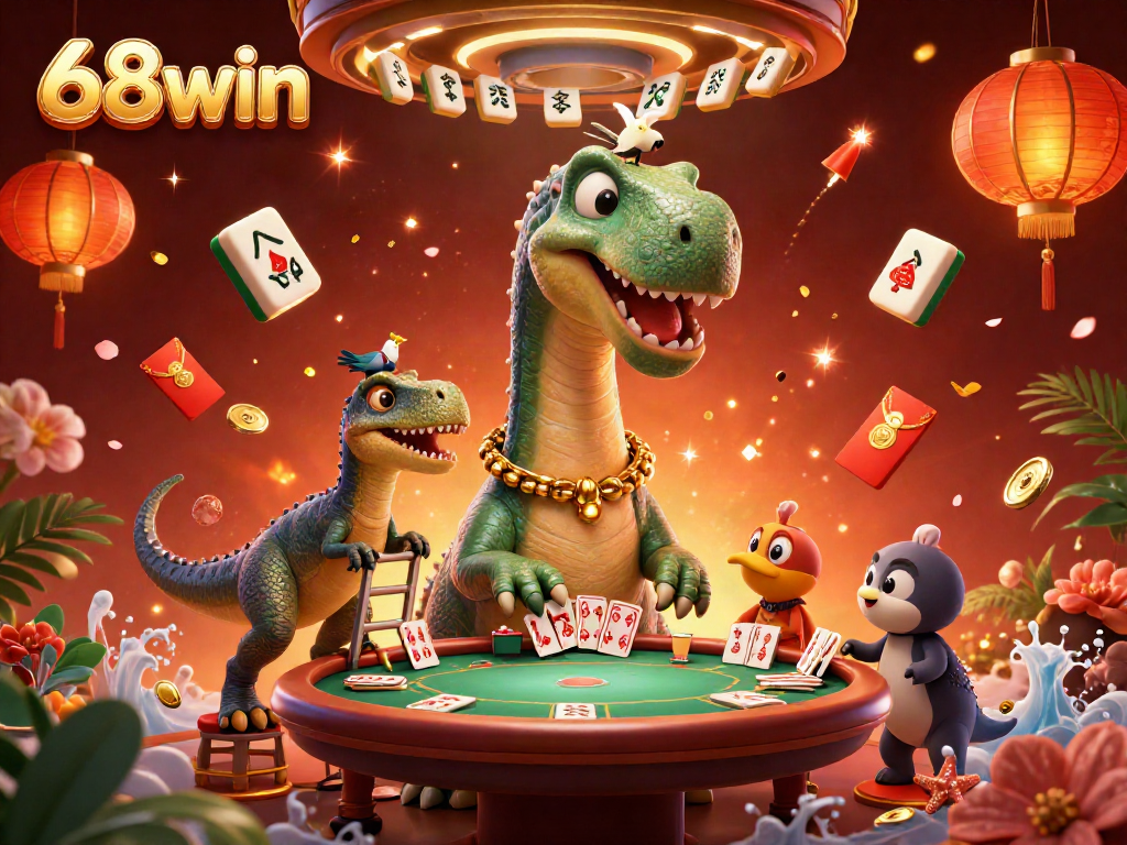 Join the adventure at 68win, where a giant brontosaurus oversees an exciting poker game!