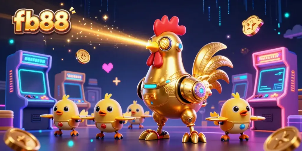 Experience thrilling gaming action at fb88 with a vibrant 3D casino-themed illustration.