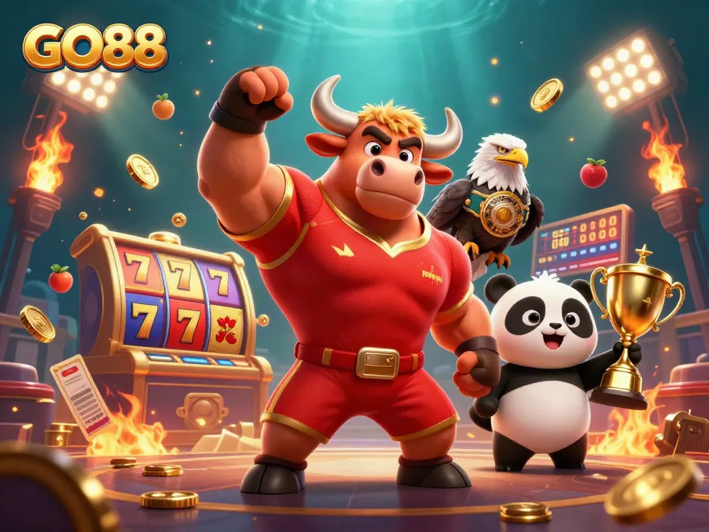 Engage in thrilling gaming action at GO88 with vibrant characters and dynamic slot elements.