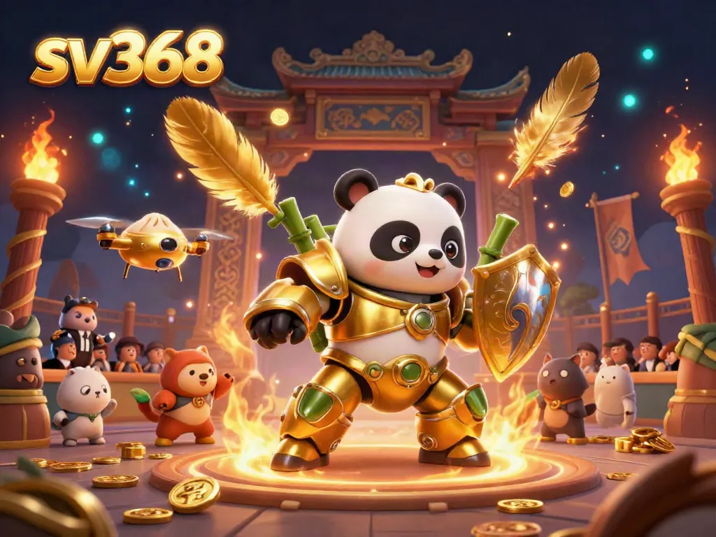 Engage with sv368's vibrant online casino experience through an epic panda mech battle scene.
