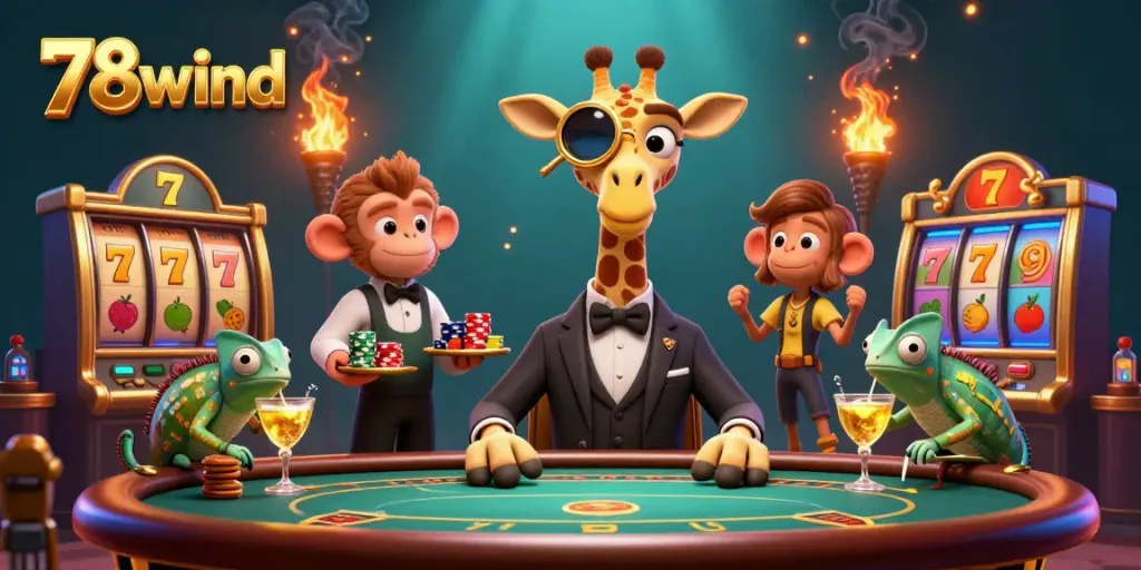 Experience thrilling gameplay at 78wind with a giraffe dealer and live poker action.