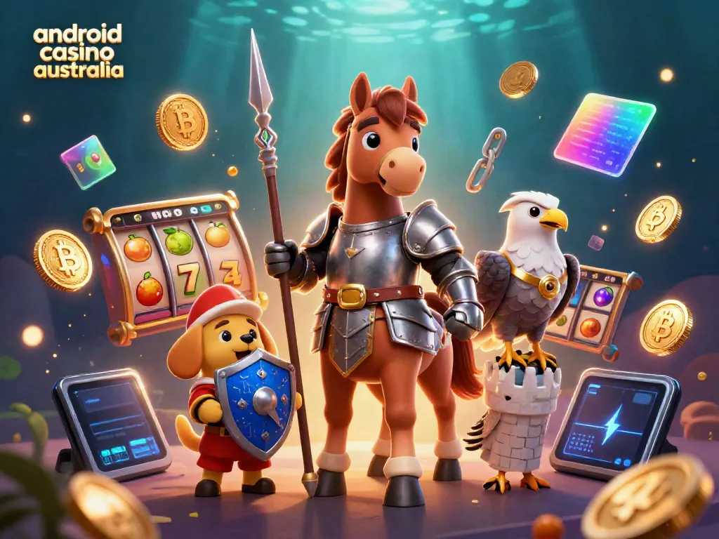 Experience thrilling wins at an android casino in Australia with colorful slot reels and characters.
