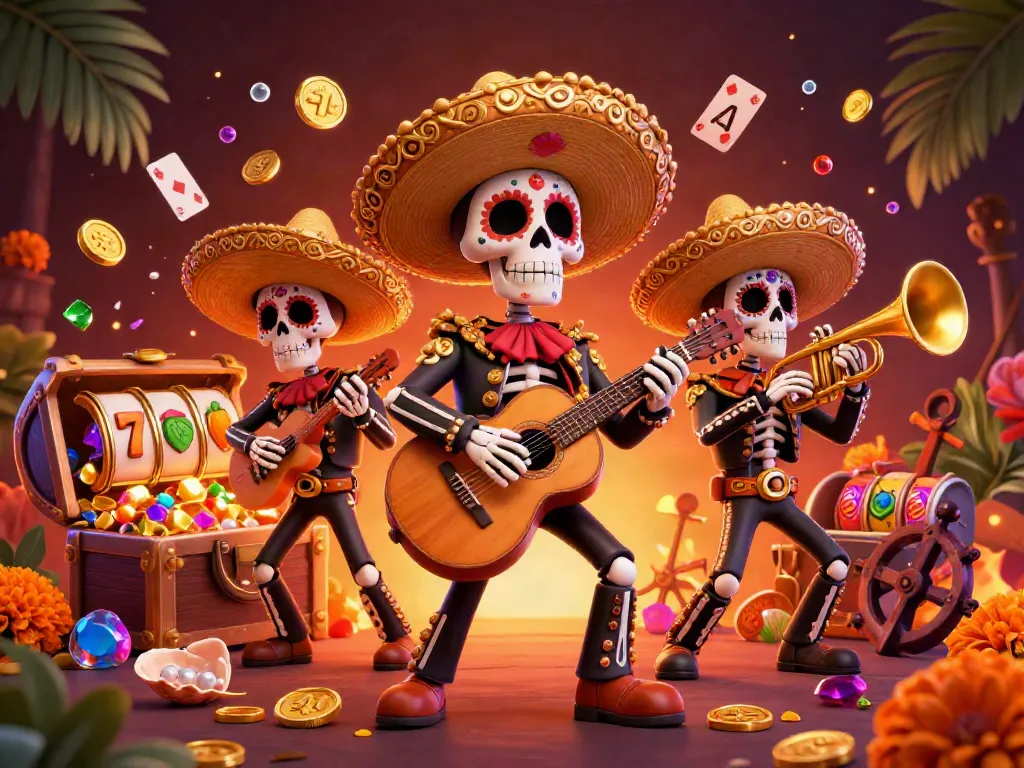 Spin and win big with winvn's vibrant casino atmosphere featuring musicians and treasure elements.