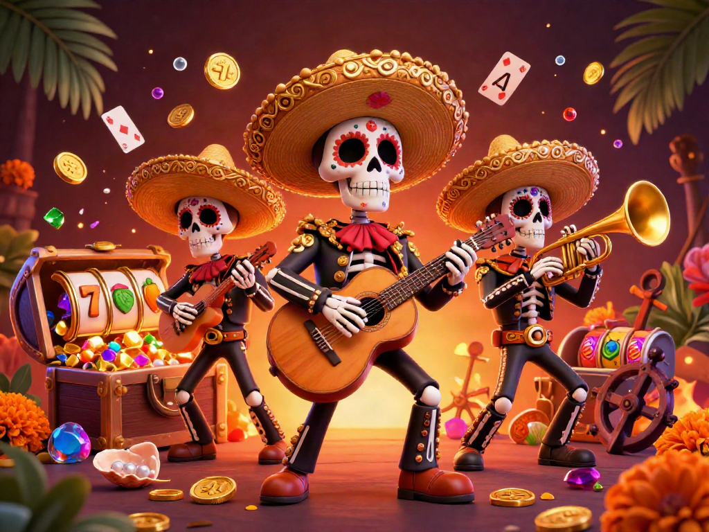 Spin and win big with winvn's vibrant casino atmosphere featuring musicians and treasure elements.