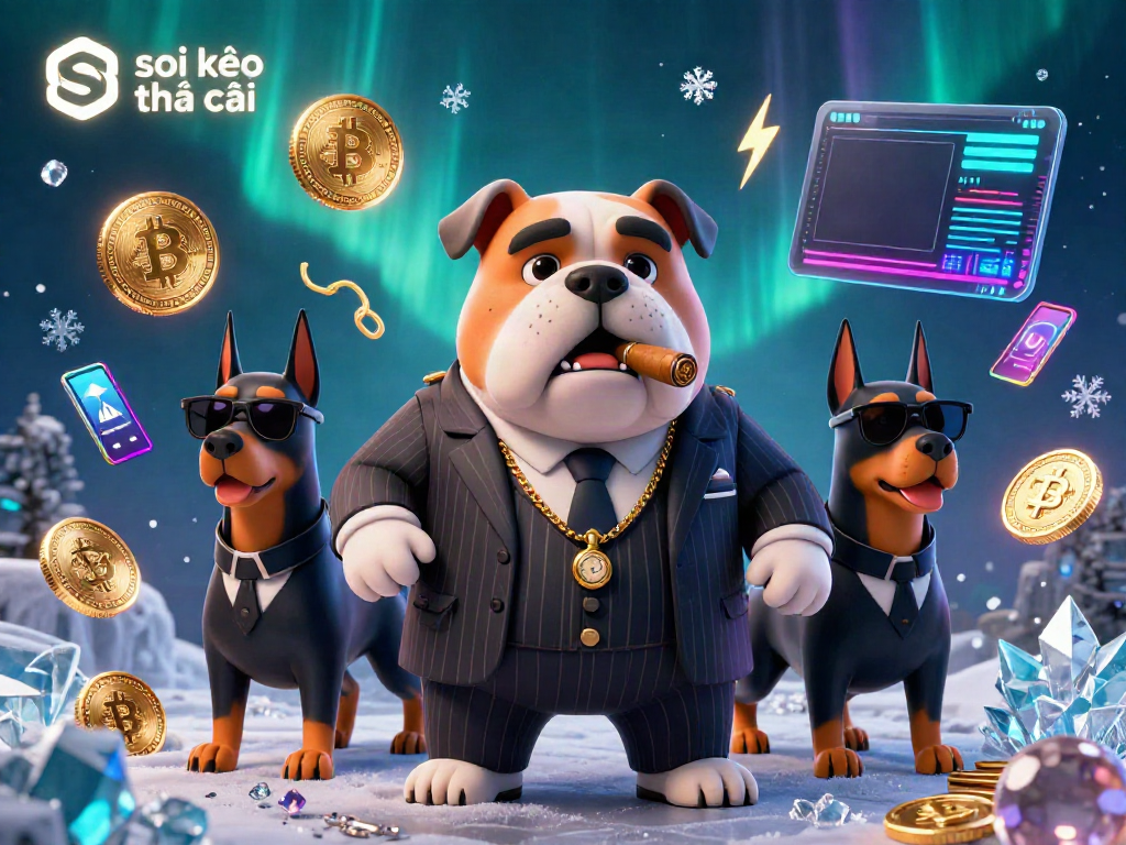 Experience the thrilling atmosphere of soi kèo nhà cái with dynamic cartoon characters and crypto elements.