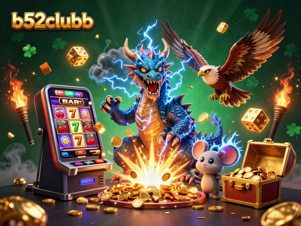 b52clubb showcases thrilling gaming excitement with vibrant 3D characters and dynamic casino elements.
