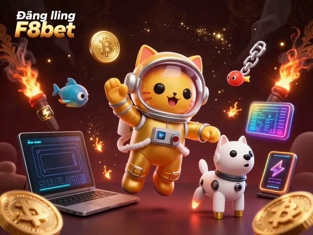 Engage in winning strategies with Đăng nhập F8bet alongside golden coins and vibrant characters.