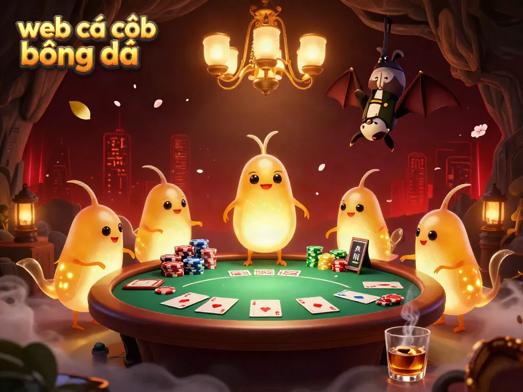 Experience thrilling moments with web cá cược bóng đá illuminated by glowing glowworms in a vibrant casino scene full of poker elements.