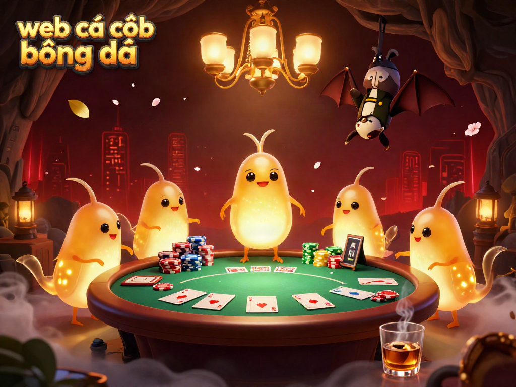 Experience thrilling moments with web cá cược bóng đá illuminated by glowing glowworms in a vibrant casino scene full of poker elements.