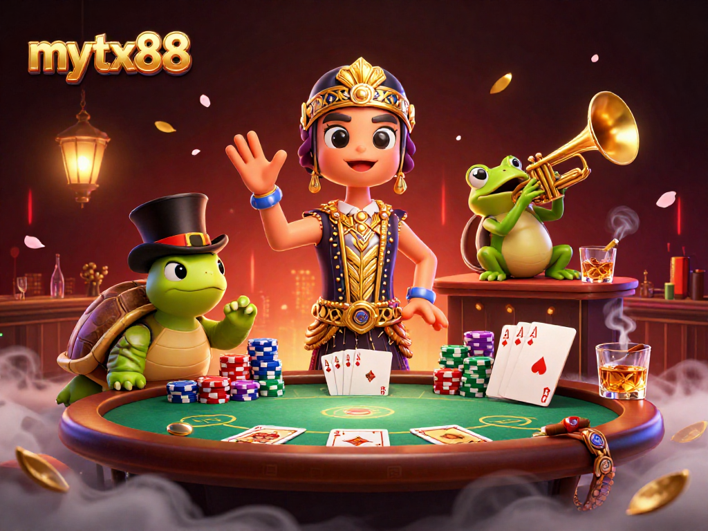 Experience thrilling gameplay at mytx88 with engaging poker scenes and vibrant casino elements.