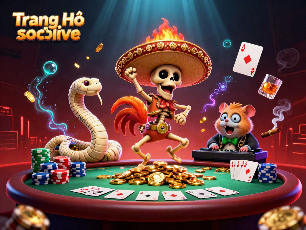 Engage in thrilling action on Trang Chủ socolive featuring vibrant characters celebrating amidst a poker scene.