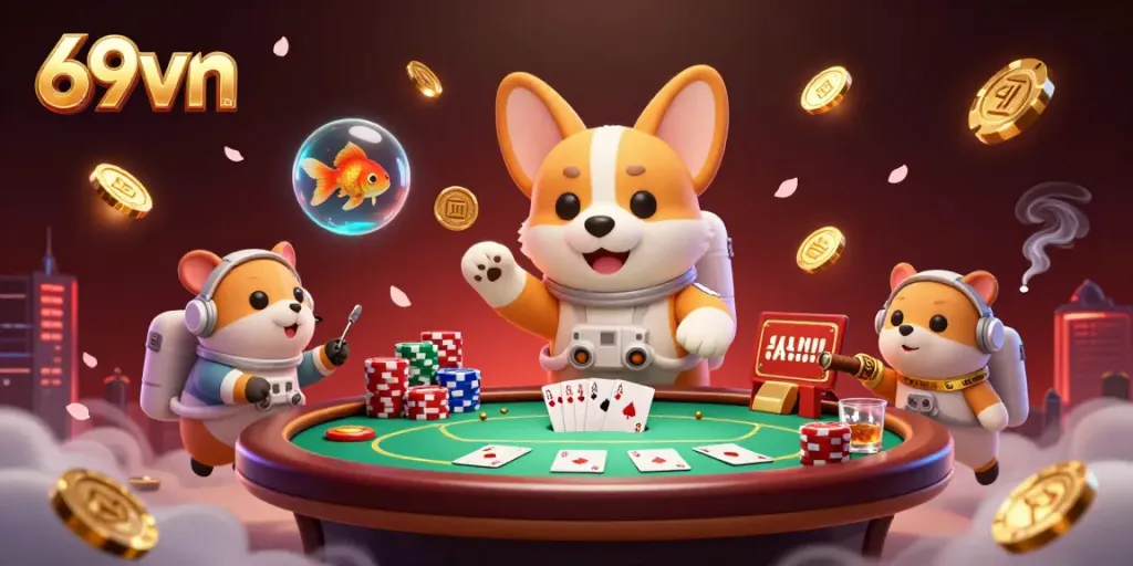 Experience thrilling gameplay at 69vn as a corgi astronaut enjoys the floating casino adventure.