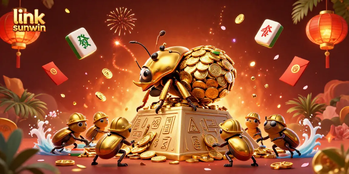 Experience the exhilarating atmosphere of link sunwin with golden coin rolling beetles in a vibrant casino scene.