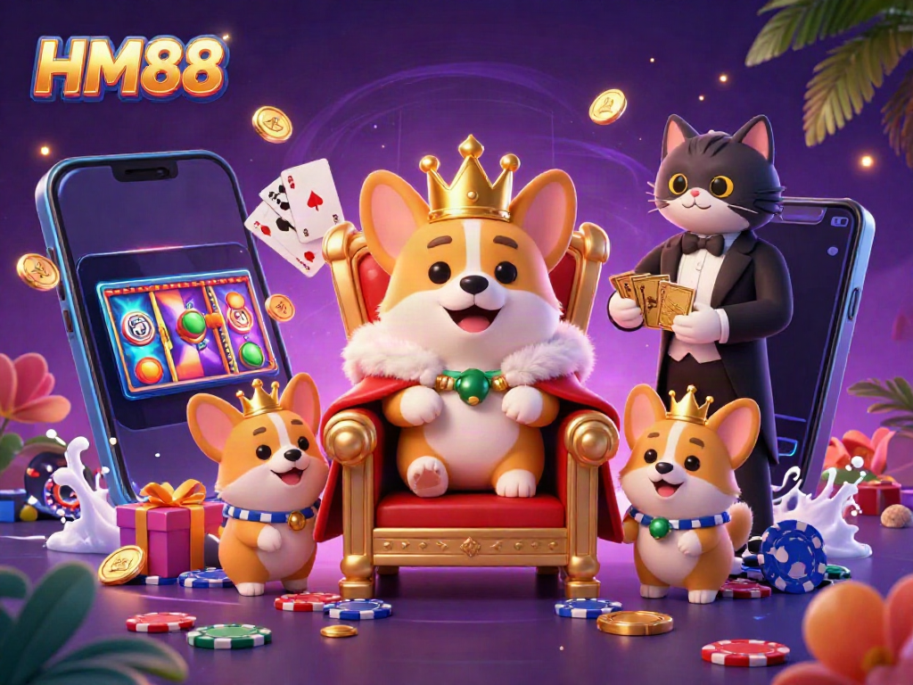Experience the excitement of HM88 casino with lively characters immersed in vibrant gaming elements.